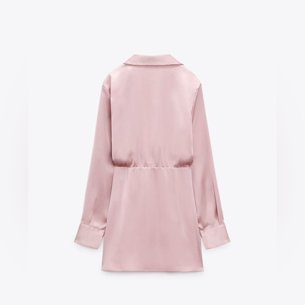 Zara mini dress satin effect drapped long sleeve pink party wedding coctail - Picture 10 of 10